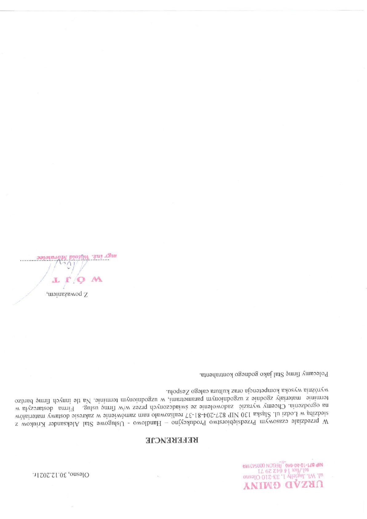 referencje urzędu, sołectwa po kupionym ogrodzeniu, opinia o zamówieniu